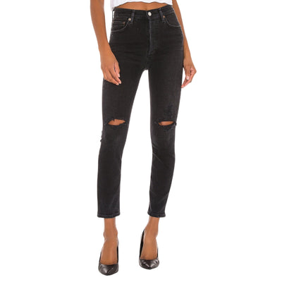 Agolde Distressed Black Nico High Rise Slim Denim Jeans Size 27