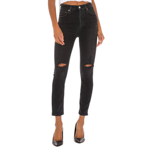 Agolde Distressed Black Nico High Rise Slim Denim Jeans Size 27