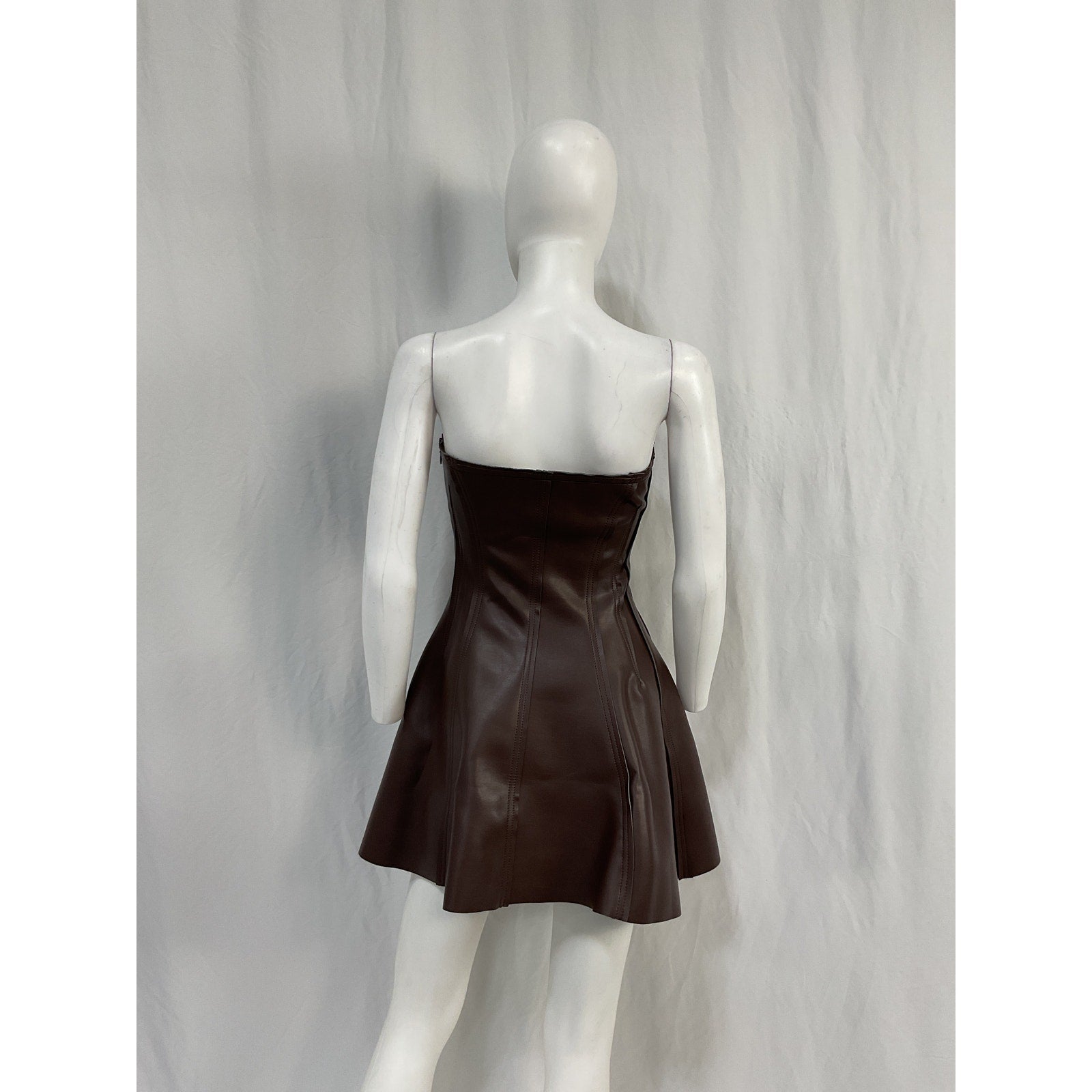 Norma Kamali Strapless Brown Polyurethane Grace Mini Dress Size XS