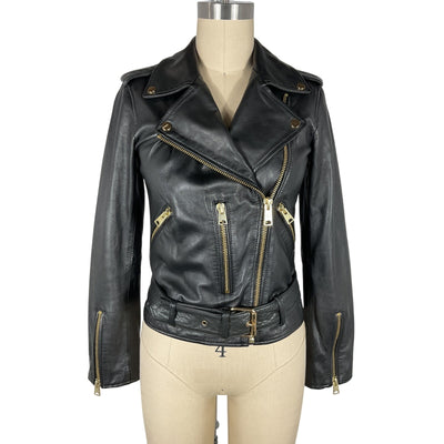 Allsaints Goldtone Black Balfern Biker Jacket Size 0 NWT