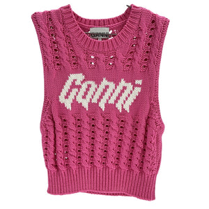 Ganni Sleeveless Rope Knit Logo Top Size XS