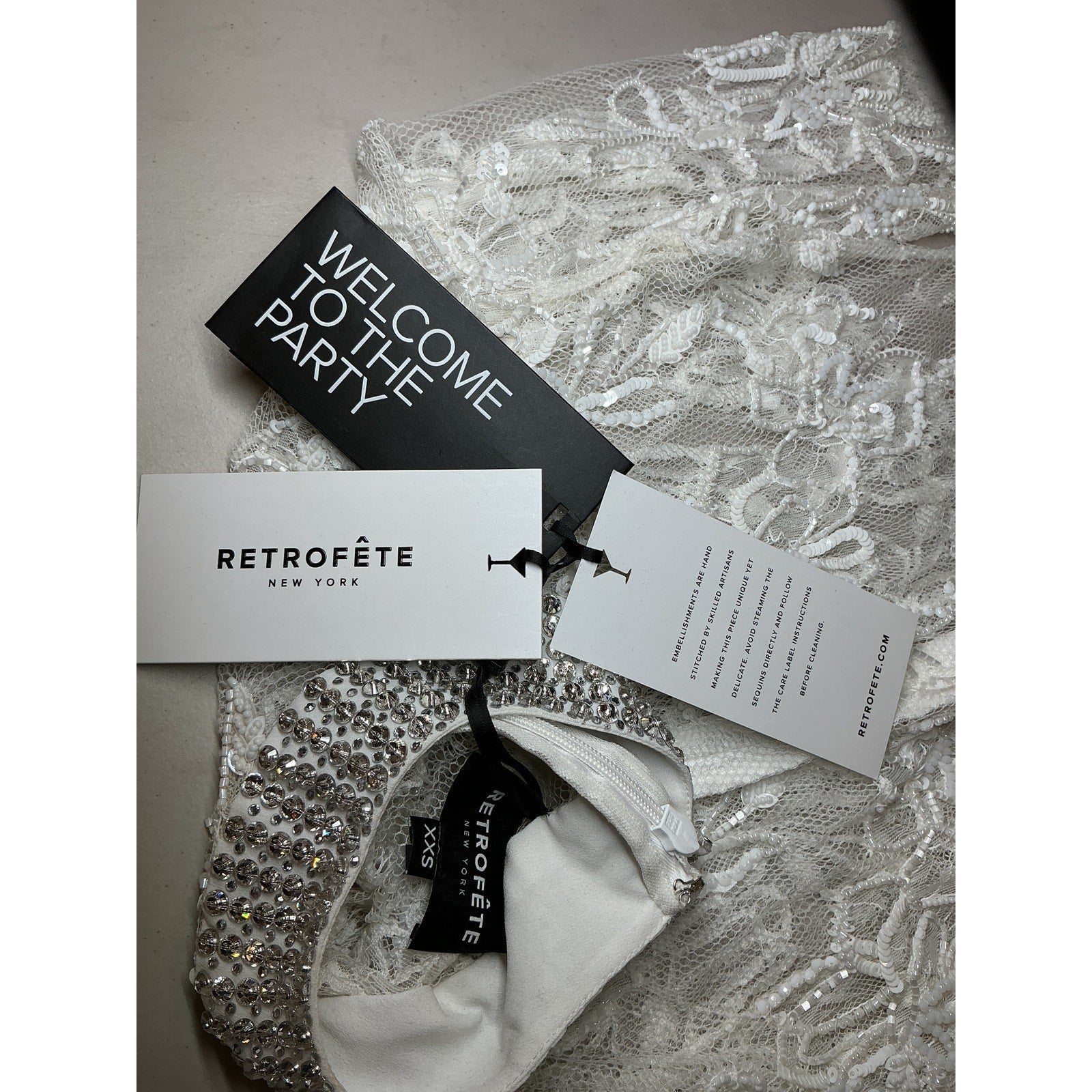 Retrofete 'Rosie' White Nylon Embellished Lace Dress Size XXS - NWT