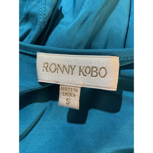 Ronny Kobo Ruched Asymmetric Long Sleeve Caneel Bay Blue Trista Mini Dress Size Small