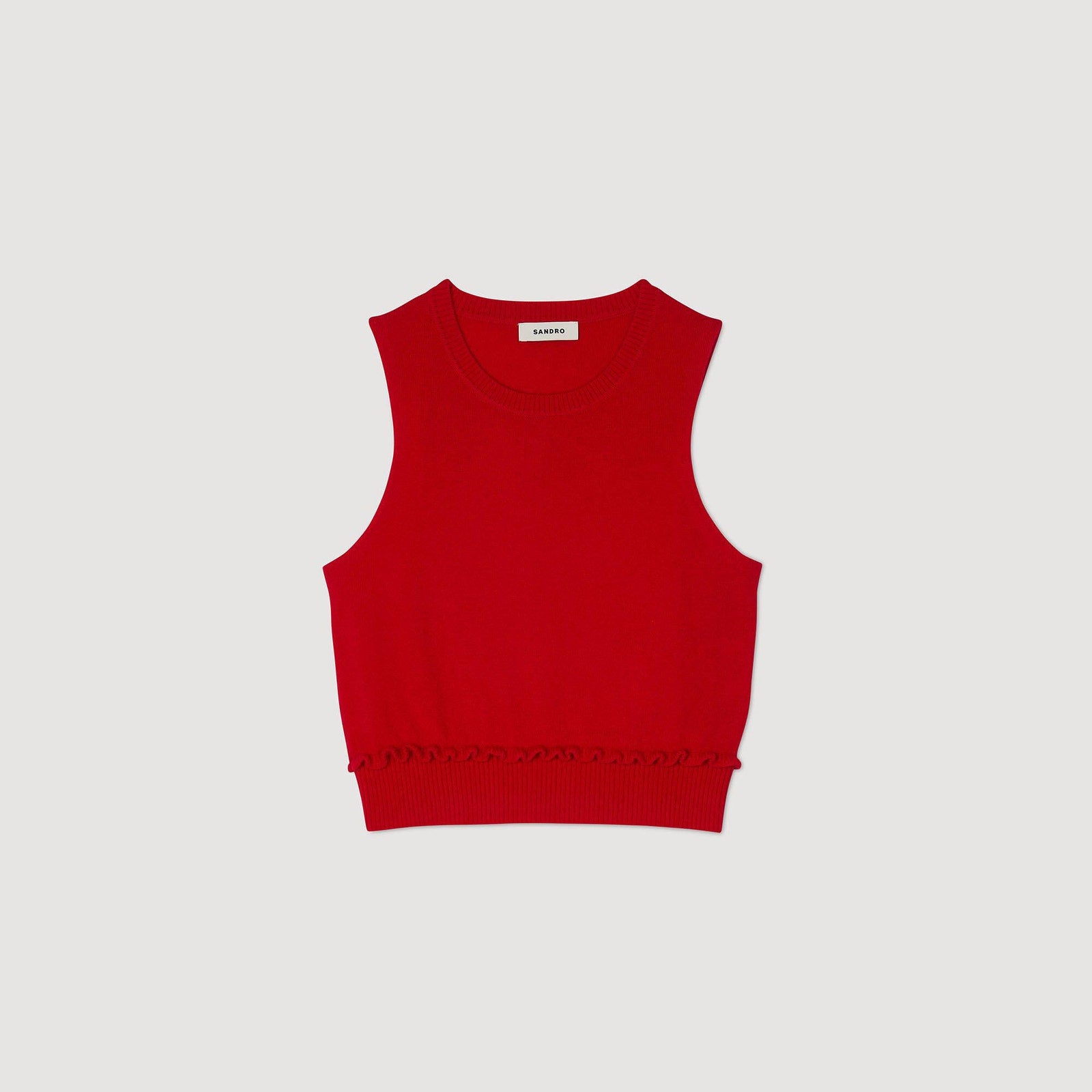 Sandro Ruffled Red Wool Crop Sweater Size M
