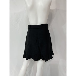 Sandro 'Amy' Black Belted Ruffled Slub Woven Mini Skirt Size 1