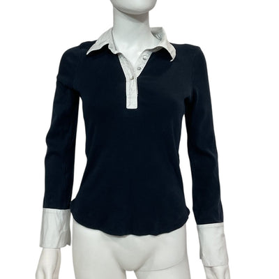 Cinq à Sept Contrast Navy And White Jaden Top Size S