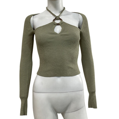 House Of Harlow 1960 Ribbed Light Sage Vella O-Ring Halter Top Size S