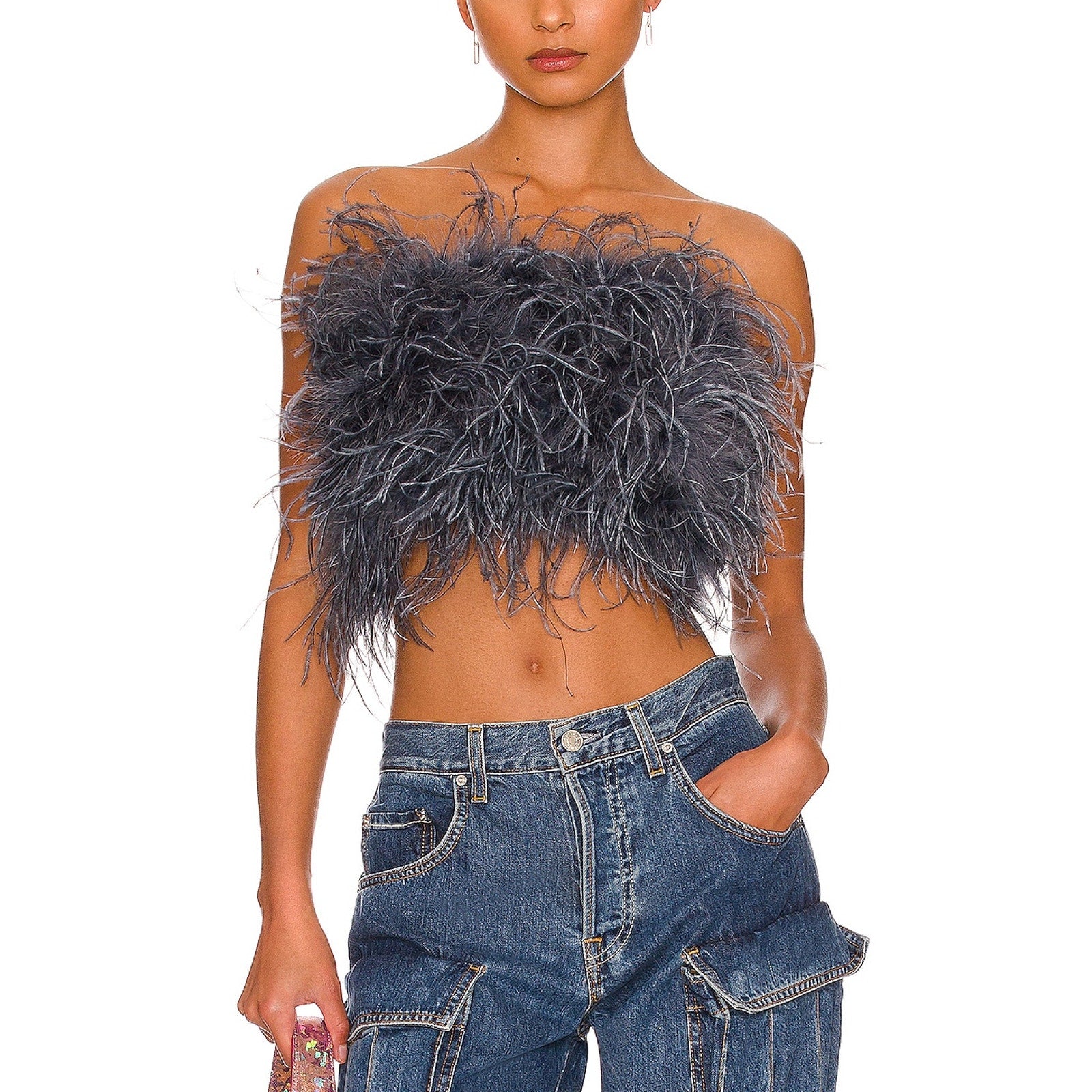 Lamarque 'Zaina' Blue Feather Embellished Top Size S