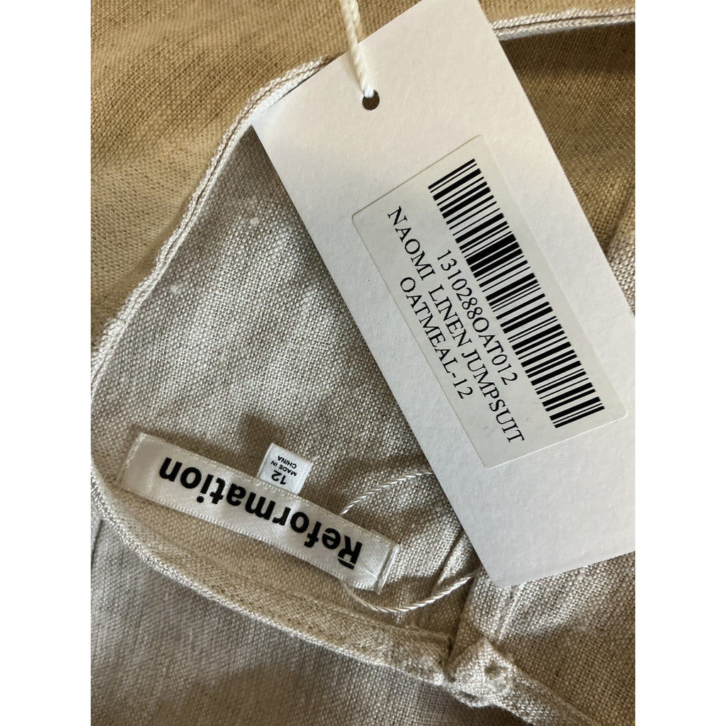 Reformation 'Naomi' Beige Linen Jumpsuit Size 12 - NWT