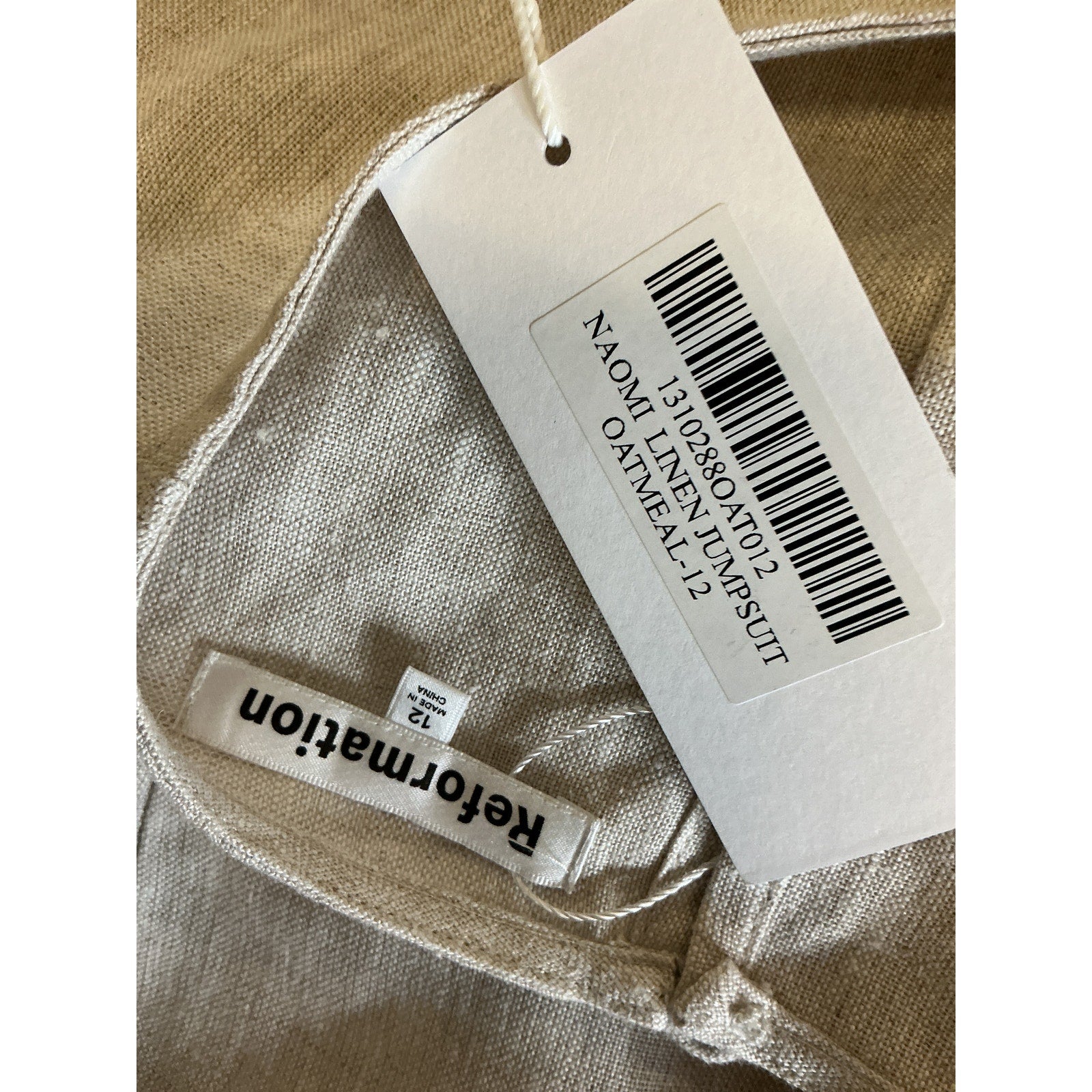 Reformation 'Naomi' Beige Linen Jumpsuit Size 12 - NWT