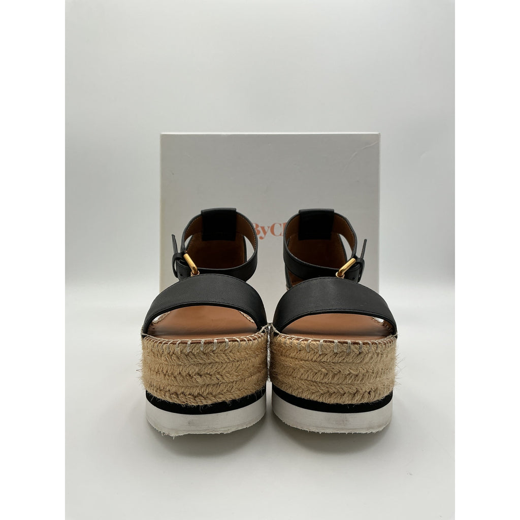 See By Chloe 'Glyn' Black Platform Espadrilles Sandal Size 8