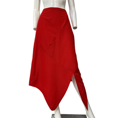 Tibi Sleek Red Italian Sporty Nylon Tie Skirt Size 00 NWT
