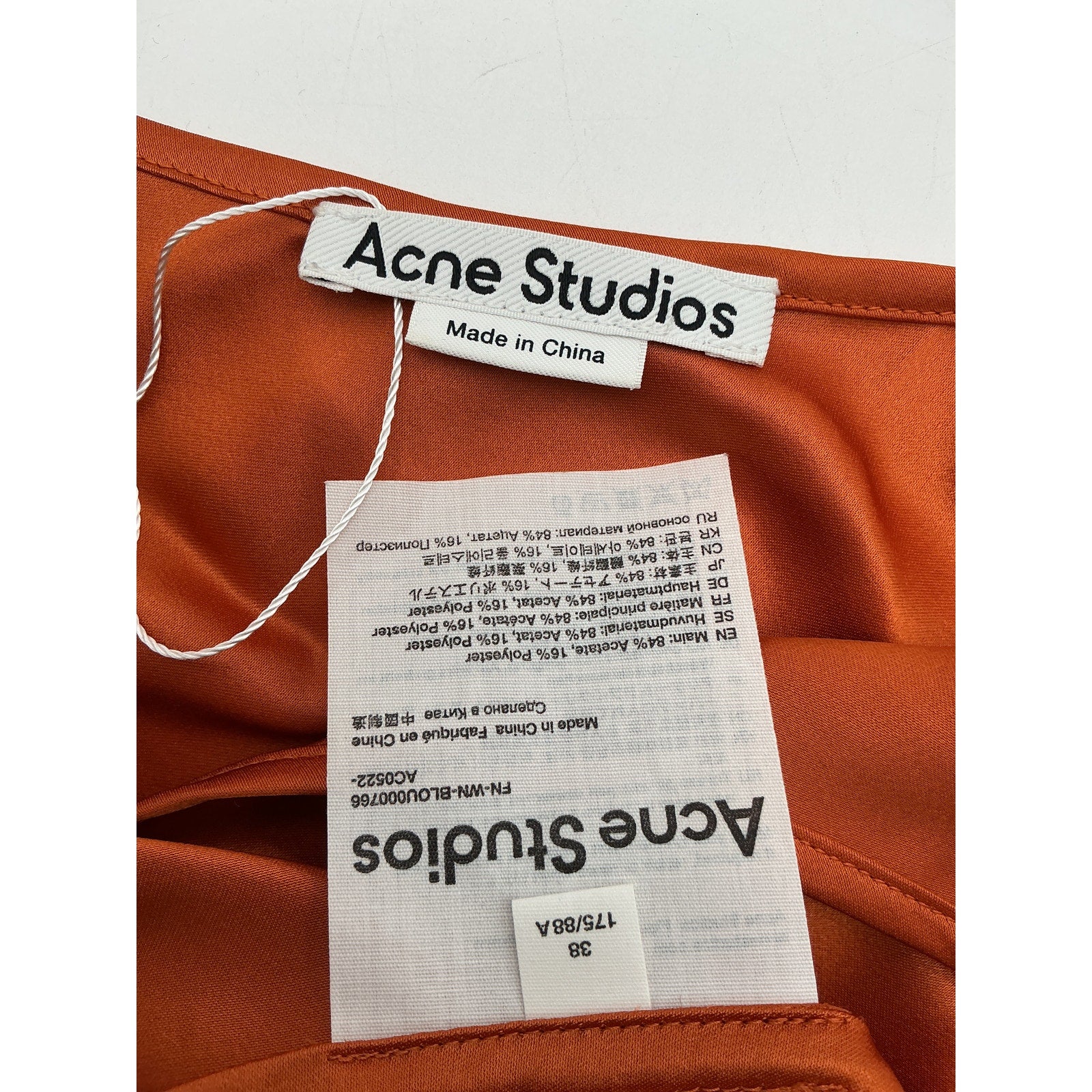 Acne Studios Satin Orange Sleeveless Top Size 38