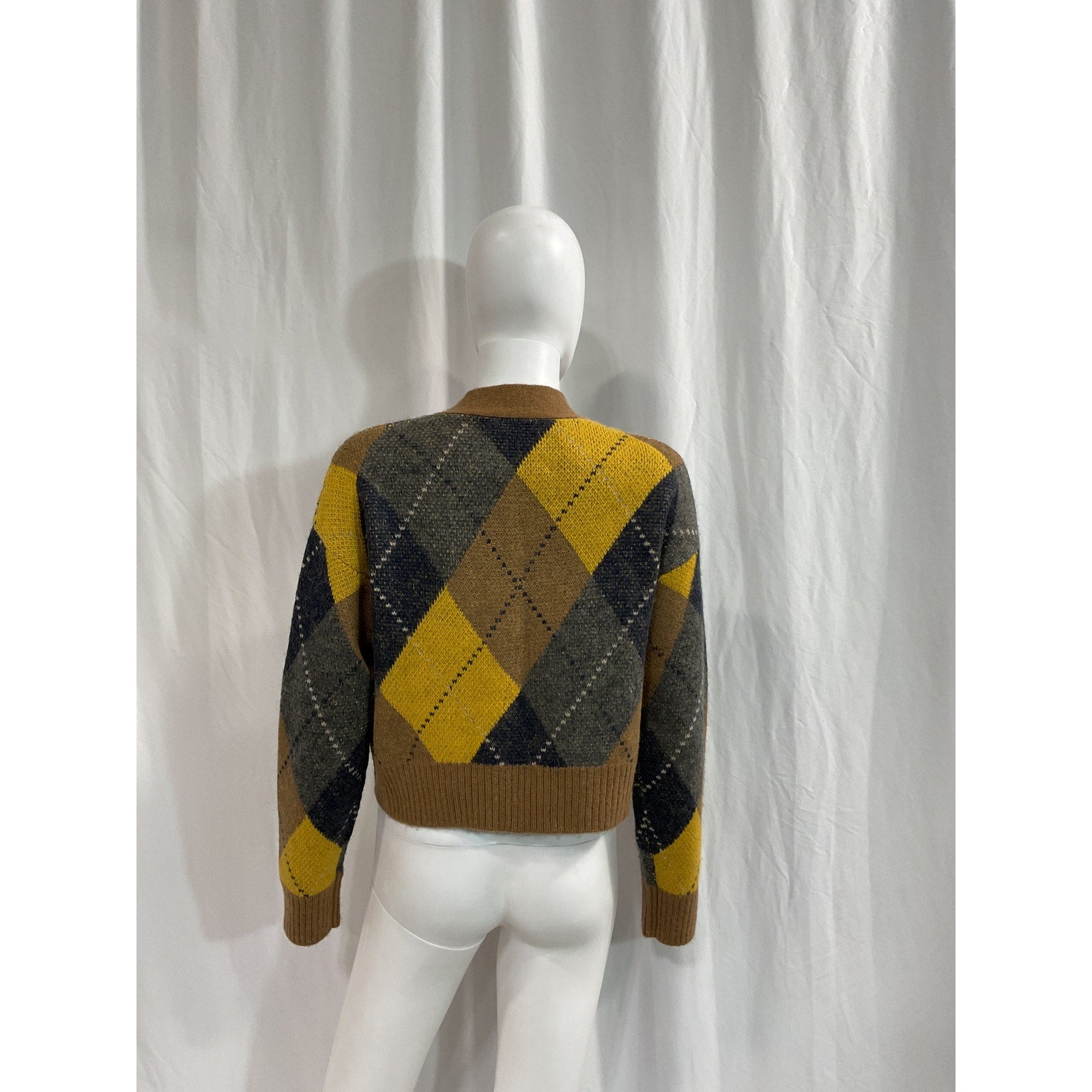 Re/Done '90s' Yellow Oversized Cropped Plunge Neck Cardigan Size P