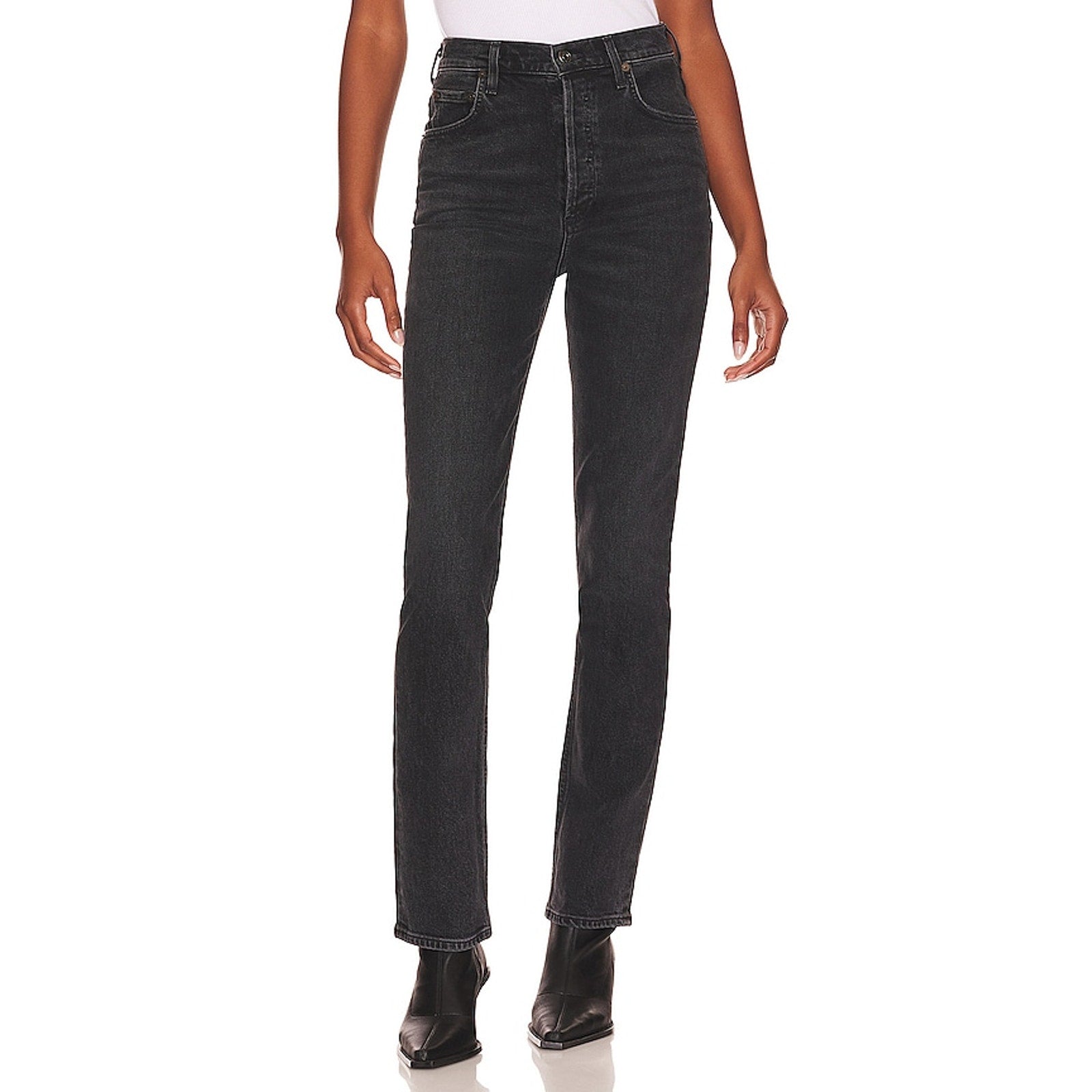 Agolde 'Freya' Black Cotton High Rise Slim Size 27