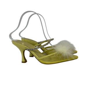Raye Embellished Pale Yellow Duke Heeled Mules Size 7.5