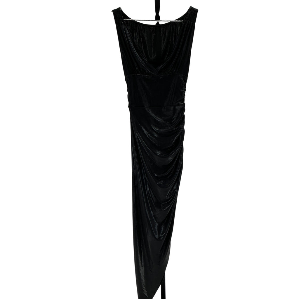 Norma Kamali 'Tara' Black Polyester Side Drape Gown Size XS