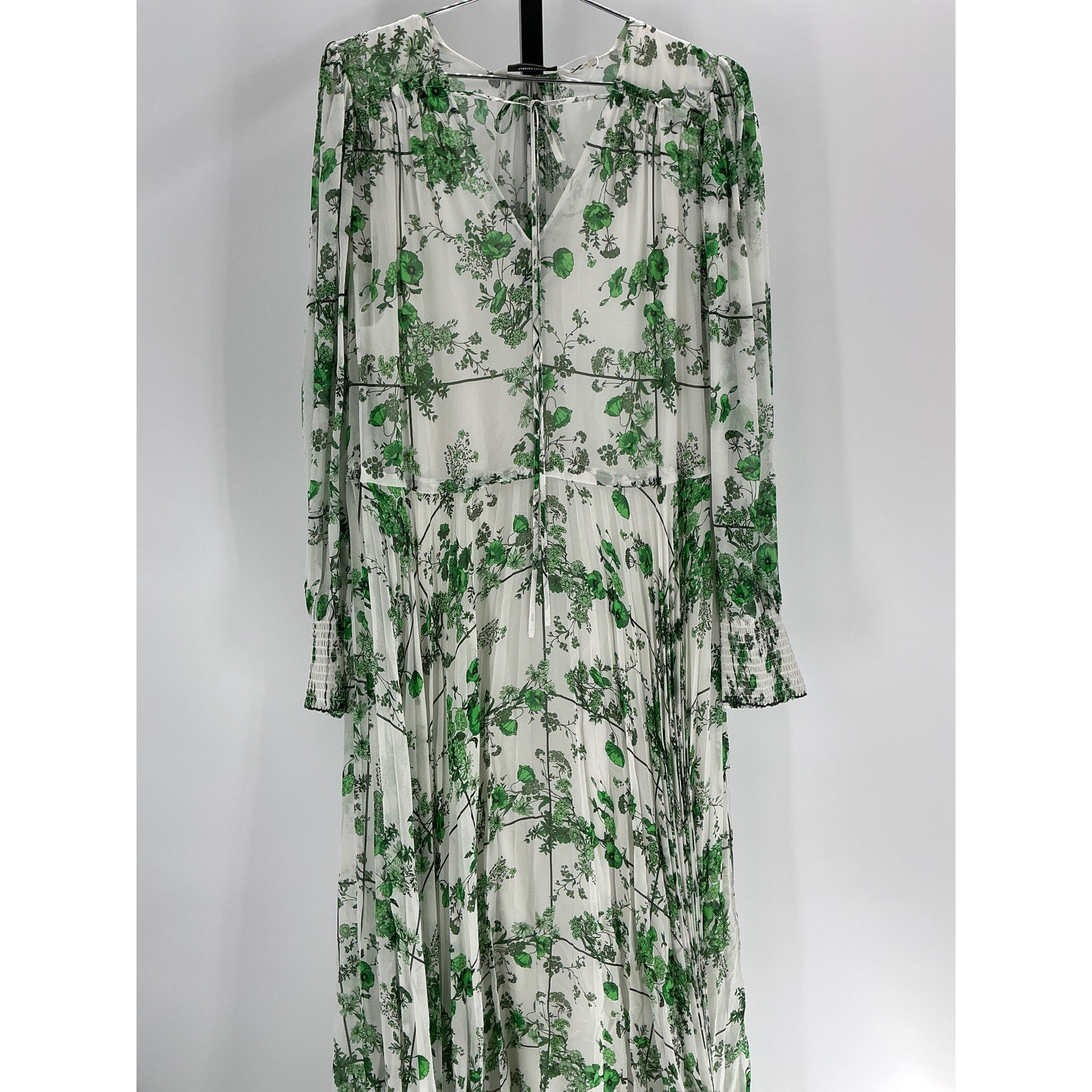 Rebecca Taylor 'Conservatory' Green Viscose Fleur Tie Front Pleated Dress Size XL