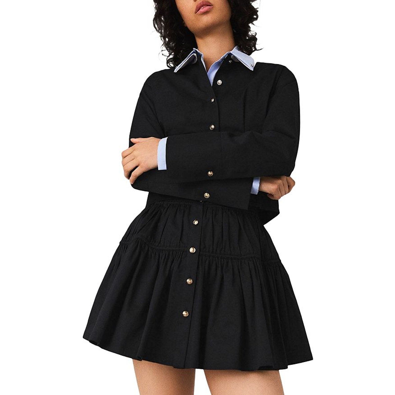 Maje Black Cotton Mini Elasticated Waist Skirt Size 36