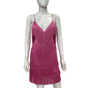 Norma Kamali Fringed Candy Pink Spaghetti Strap Mini Dress Size M