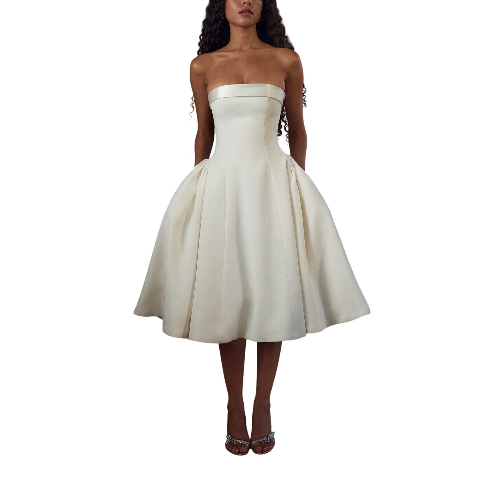 Mirror Palais Strapless White Silk Opera Lady Length Dress Pearl Size S
