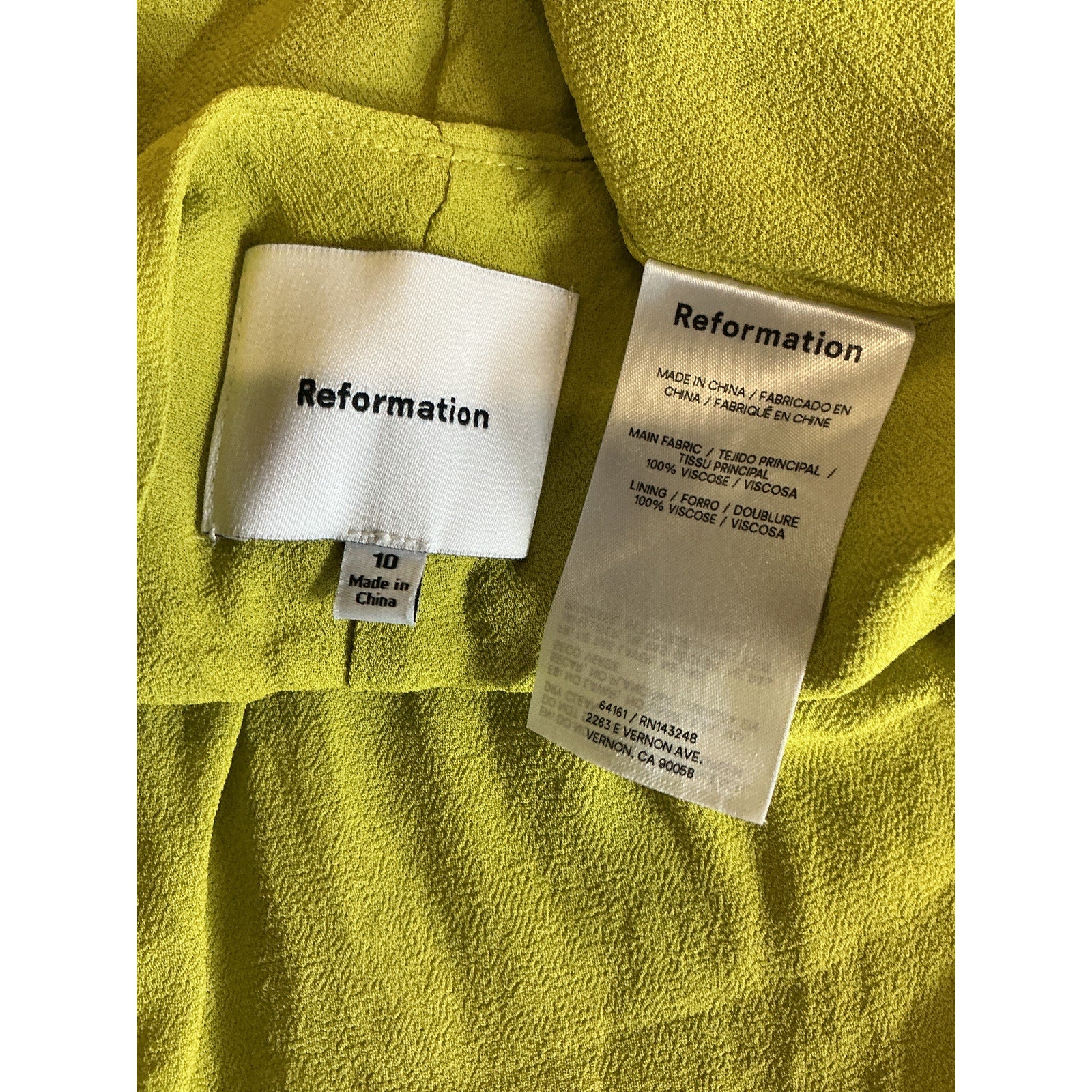 Reformation 'Bibi' Green Viscose Dress Size 10