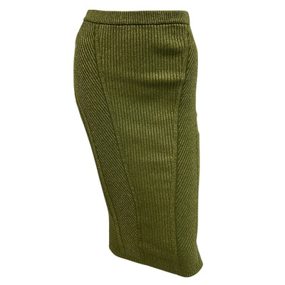 Retrofête Ribbed Metallic Military Green Posie Skirt Size Small
