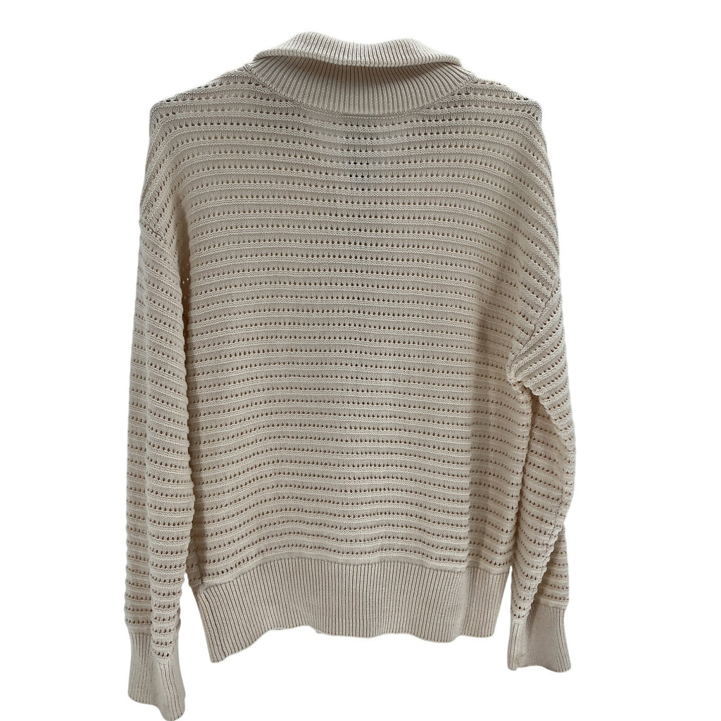 Varley 'Tara' Beige Cotton Pointelle Half Zip Sweater Size S