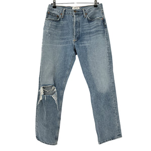 Agolde Distressed Blue Riley High Rise Straight Crop Denim Jeans Size 27
