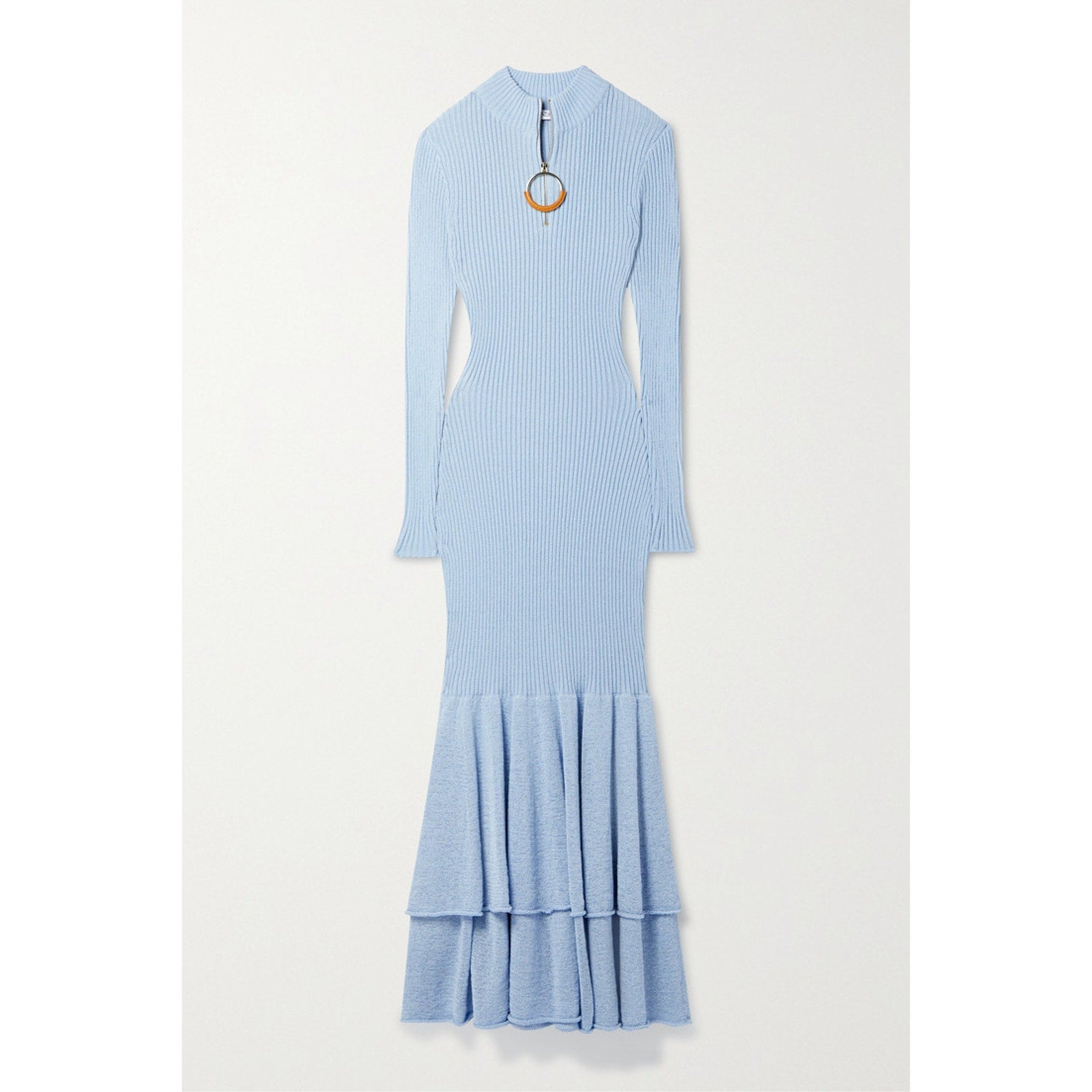 Jw Anderson Tiered Ribbed Blue Cotton Maxi Dress Size XS