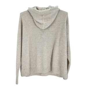 Autumn Cashmere Boxy Beige Fringe Hoodie Sweater Size M