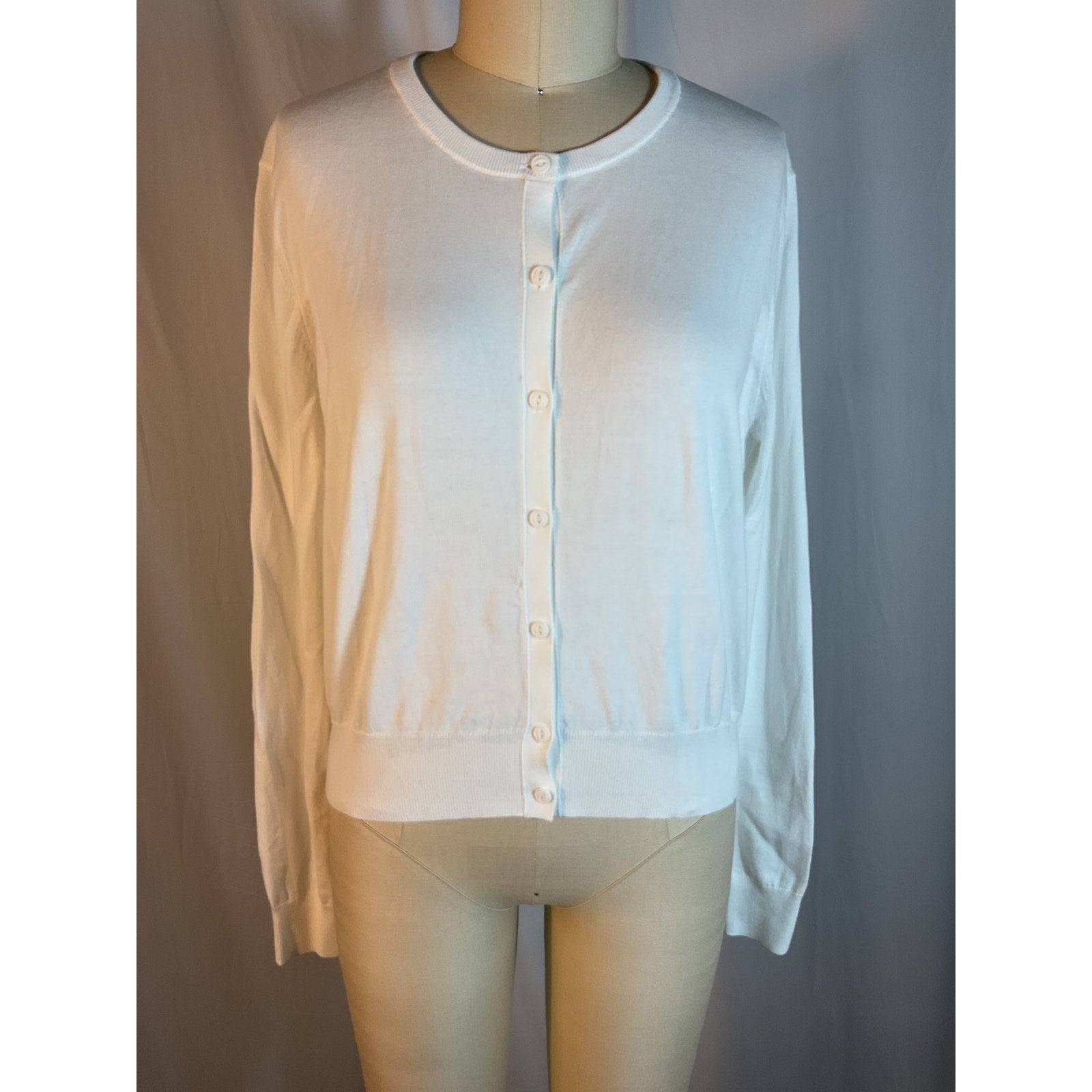 White + Warren 'Crewneck' White Button Cardigan Size L - NWT