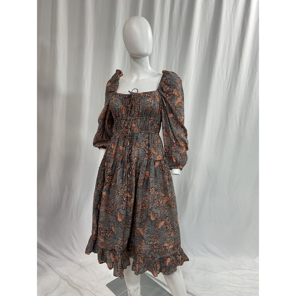 Ulla Johnson 'Isla' Black Gathered Printed Cotton-Blend Voile Midi Dress Size 2