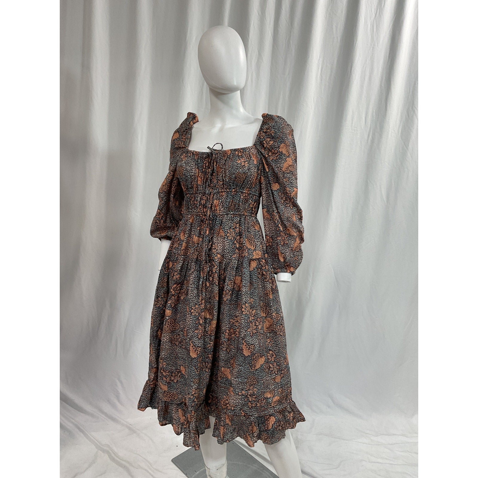 Ulla Johnson 'Isla' Black Gathered Printed Cotton-Blend Voile Midi Dress Size 2