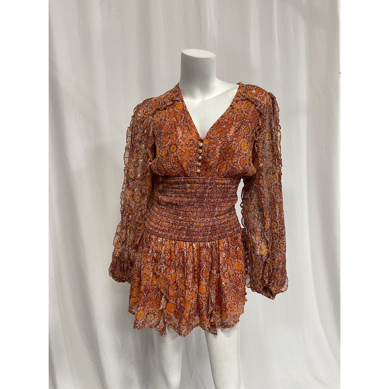 Rococo Sand 'Lar' Orange Chiffon Polka Dot Mini Dress Size XS