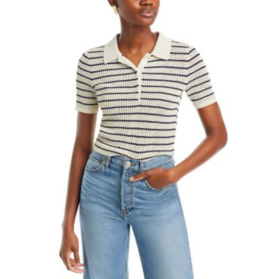 Rag & Bone Striped Beige Viola Polo Shirt Size SP