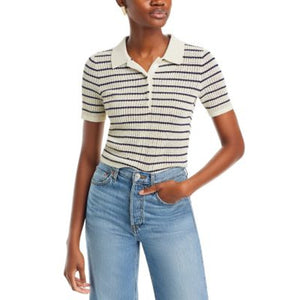 Rag & Bone Striped Beige Viola Polo Shirt Size SP