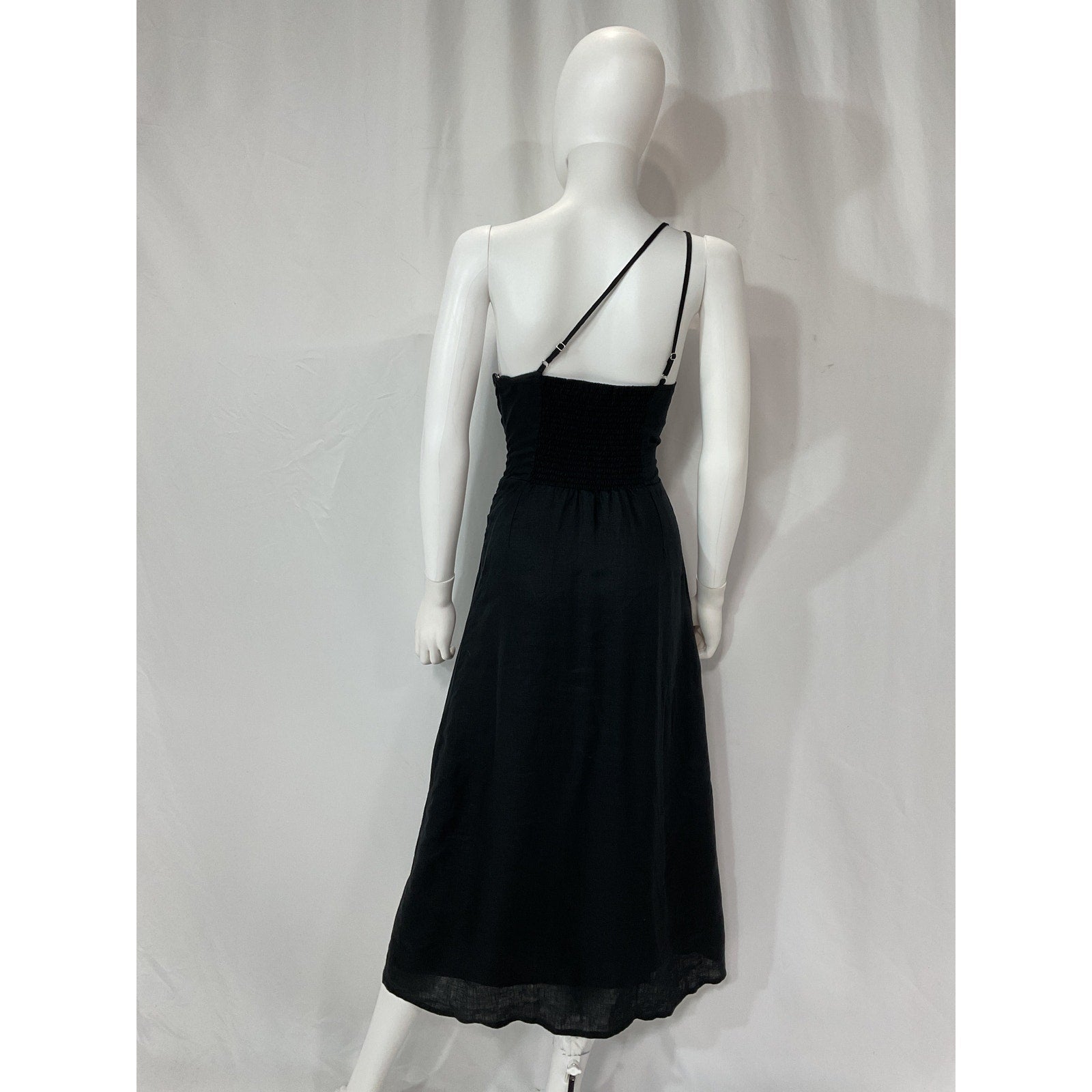 Faithfull The Brand 'Soko' Black One Shoulder Linen Midi Dress Size M