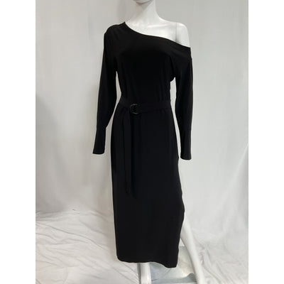 Norma Kamali '3/4 Sleeve' Black Drop Shoulder Side Slit Gown Size L