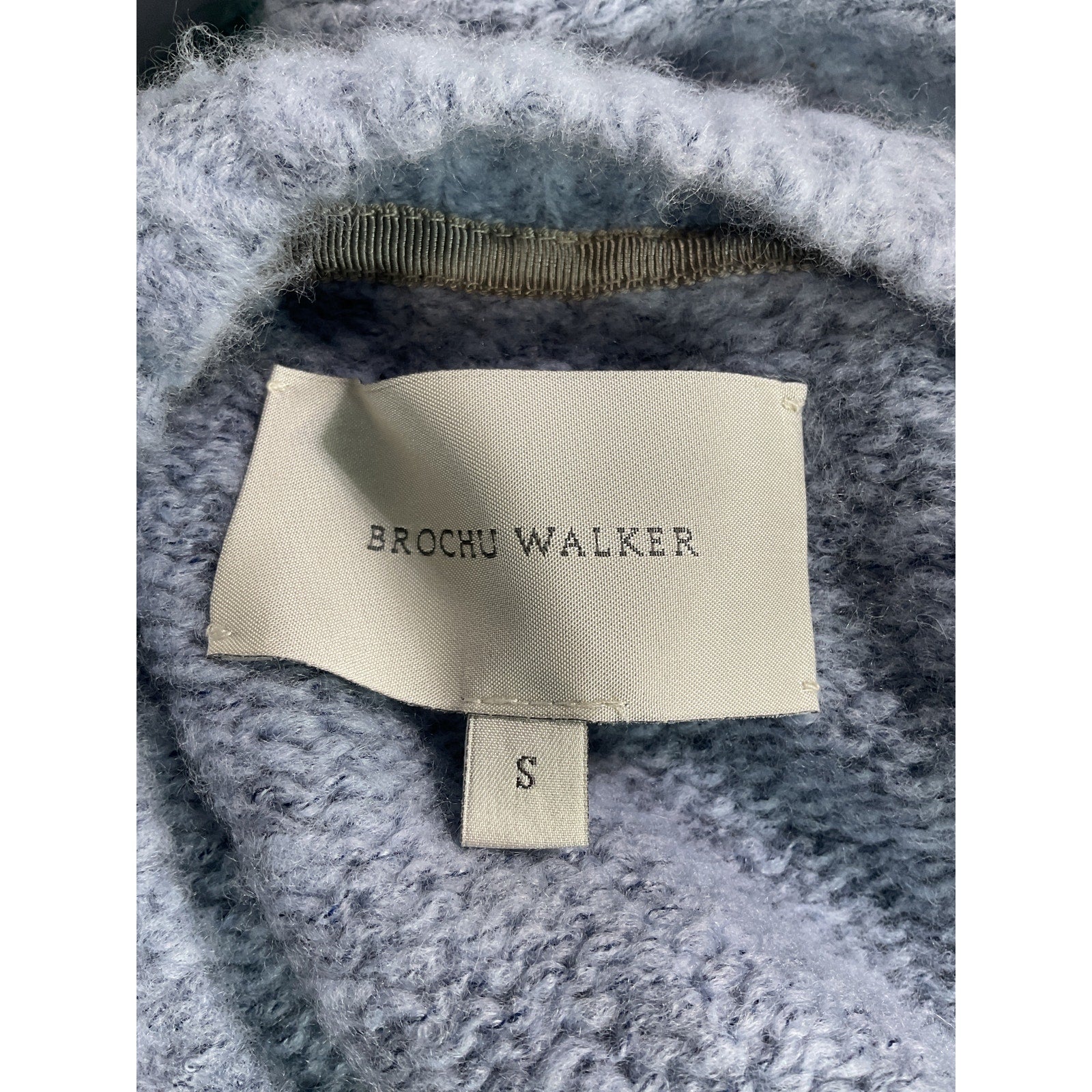 Brochu Walker 'Aimee' Blue Fringe Fuzzy Knit Crew Size S