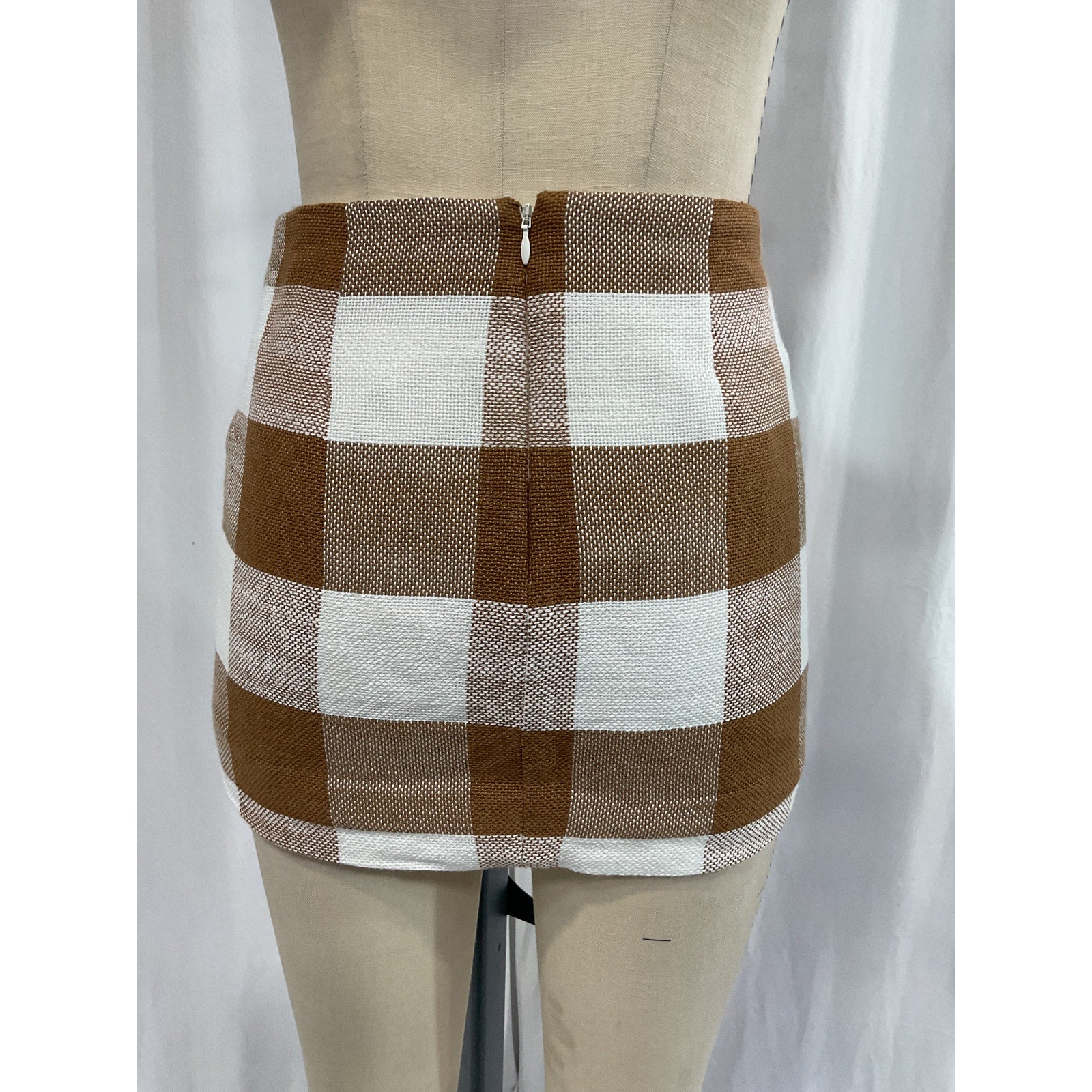 Staud 'Tour' Brown Gingham Cotton-Blend Wrap Miniskirt Size 2