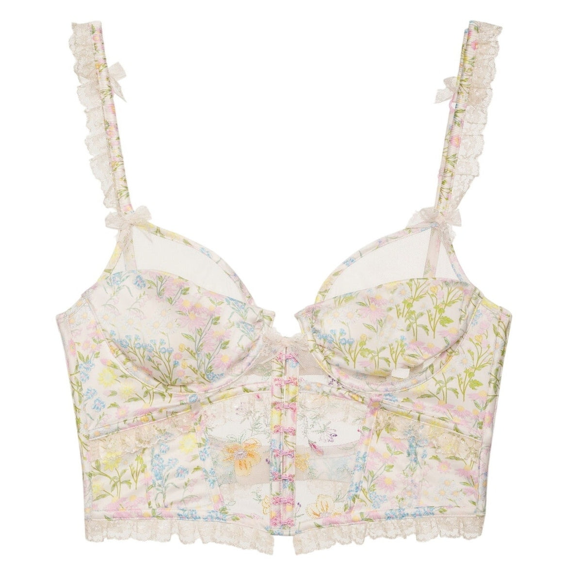 For Love & Lemons Embroidered Cream Glitter Garden Bustier Top Size S