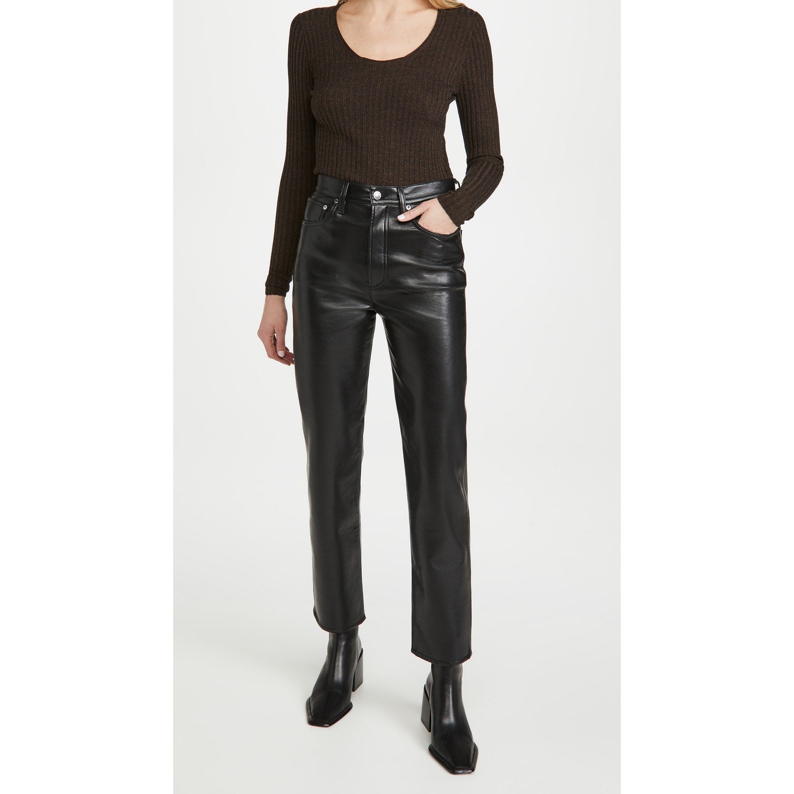 Agolde 'Recycled' Black Leather Fitted '90s' Pants Size 23