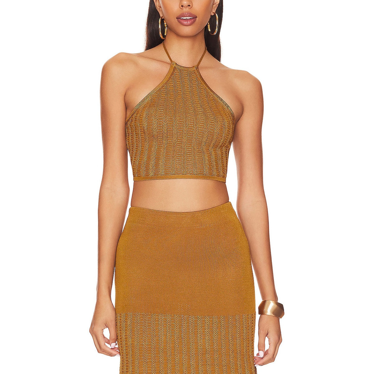 Significant Other Textured Tan Hania Halter Top Size 2