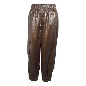 Tibi Glossed Crepe Brown Gleam Wilt Track Pants Size S