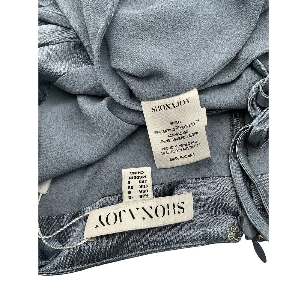 Shona Joy 'La Lune' Blue Lenzing Ecovero Ruched Bodice Midi Dress Size 6