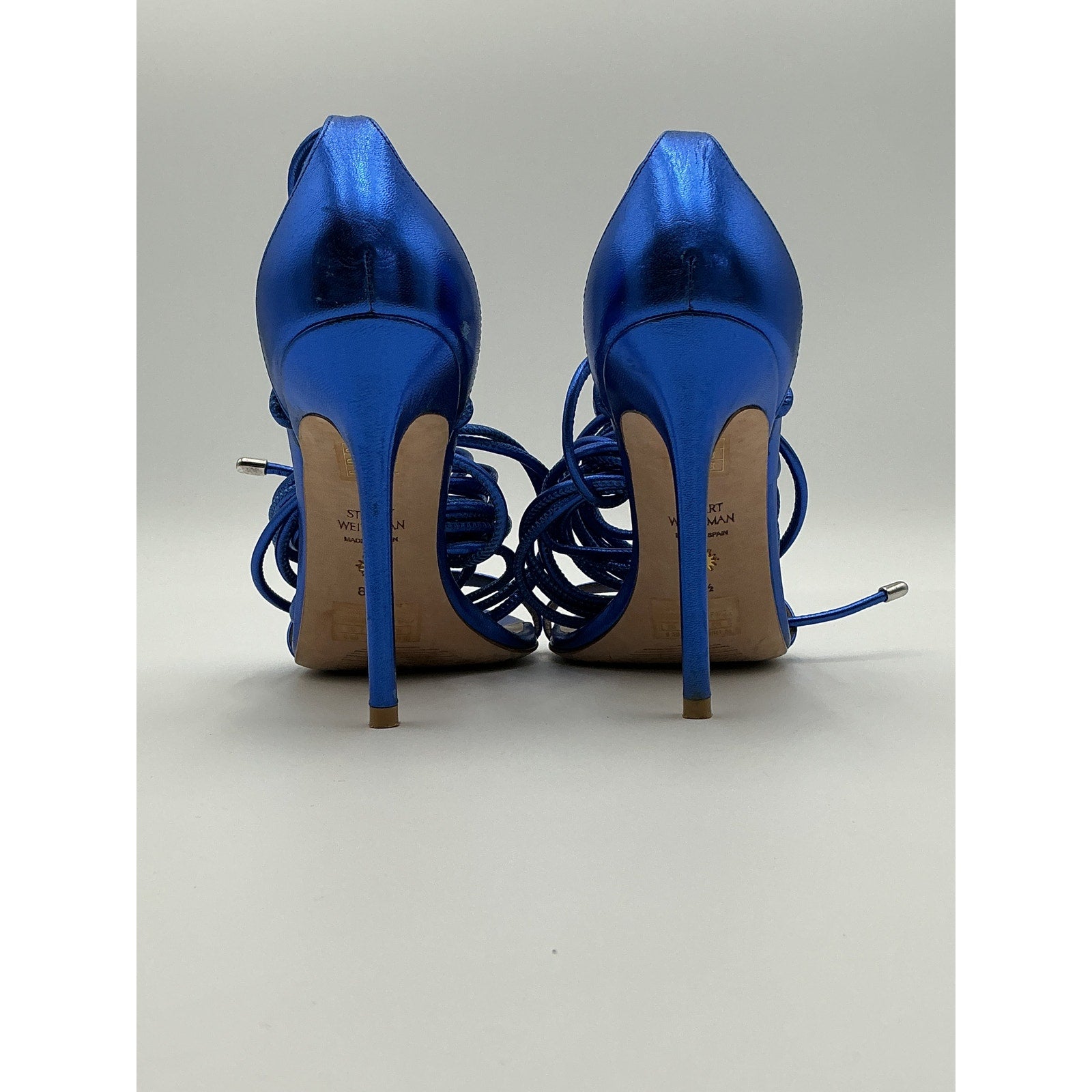Stuart Weitzman 'Nudistwrap' Blue Leather 110 Sandal Size 8.5