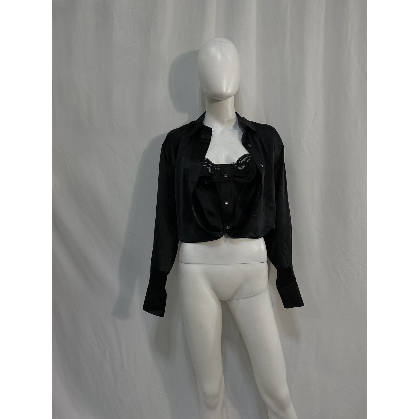 Alexander Wang Button Down Black Silk With Integrated Cami Blouse Size 2