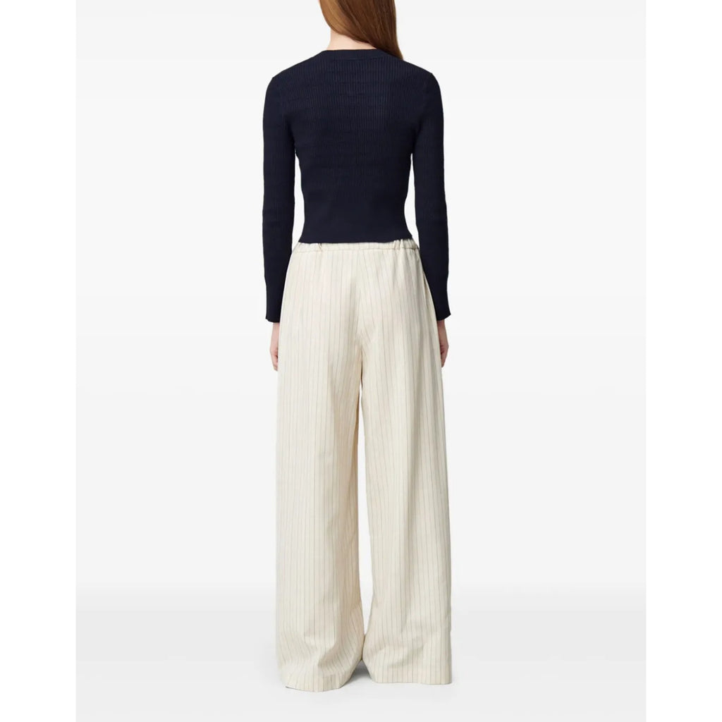 Claudie Pierlot Navy Fine-Knit Gold Bow Detail Long Sleeve Sweater Size M