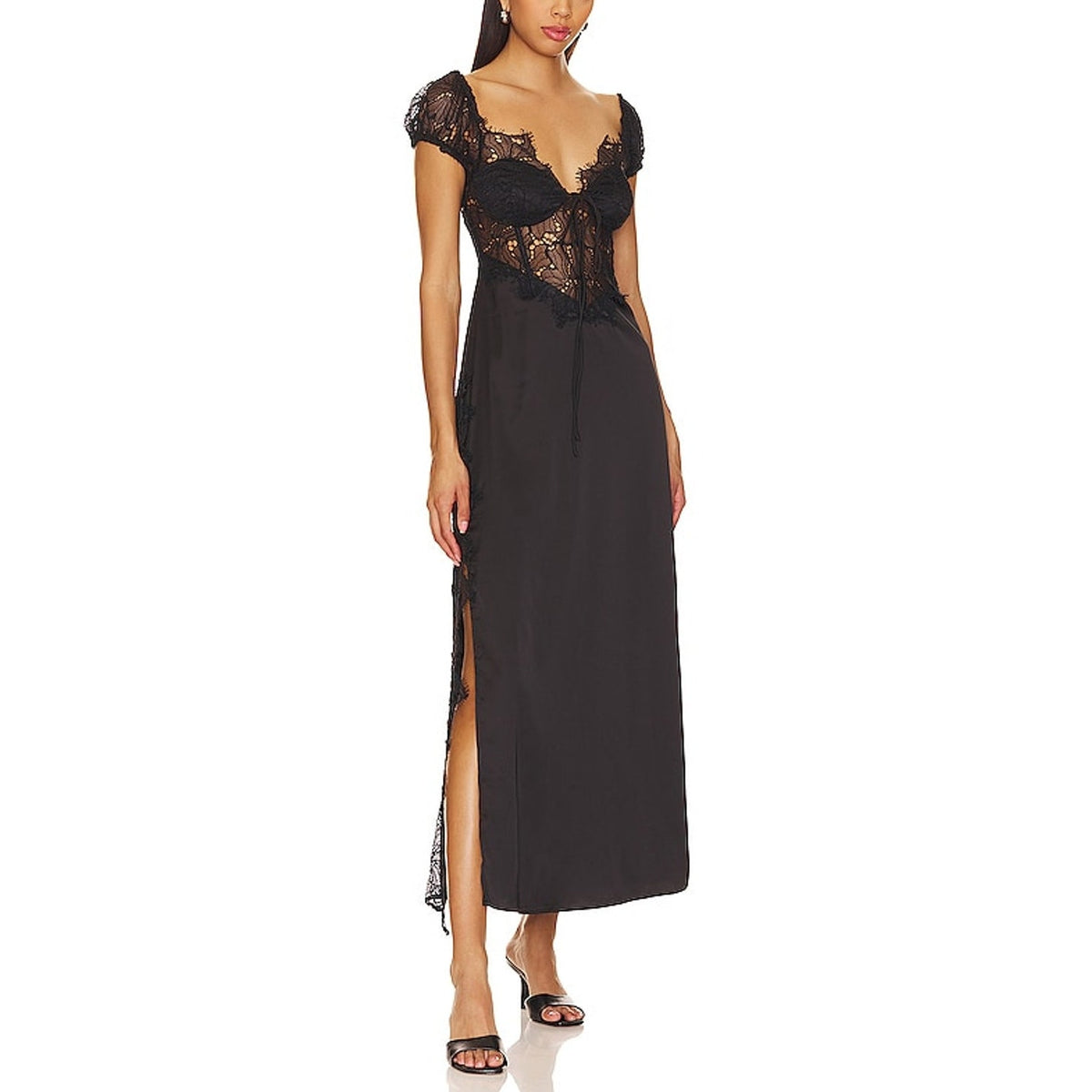 For Love & Lemons Lacy Black Casey Maxi Dress Size S NWT